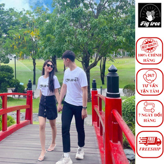 Áo thun đôi unisex fig tree màu trắng in chữ hot