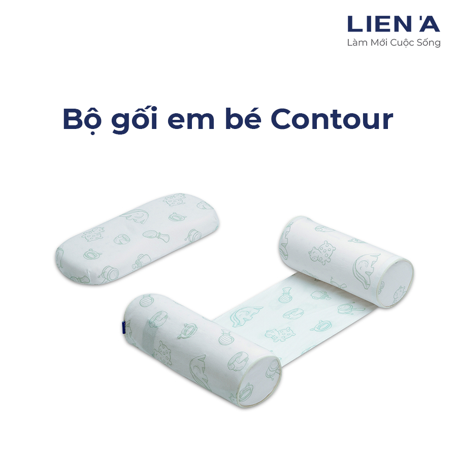 Bộ 3 gối em bé Contour Liên Á Cao su thiên nhiên 100%