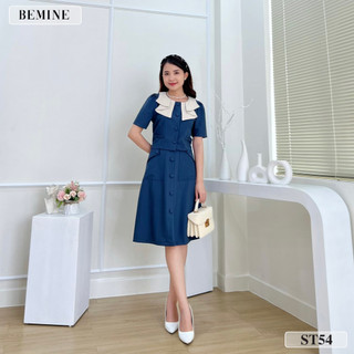 Set áo chân váy đính nút cổ phối BEMINE ST54