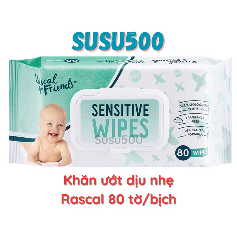 Khăn ướt Rascal - Khăn ướt dịu nhẹ 80 tờ/bịch