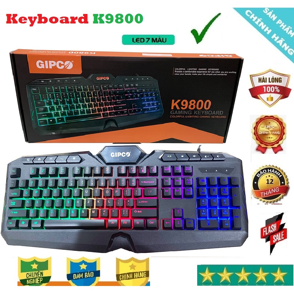 Bàn Phím Giả Cơ Chơi Game K9800 Gipco Có Led , Cổng Usb