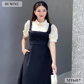 Đầm sơ mi cổ sen giả yếm váy xòe bemine mt6417