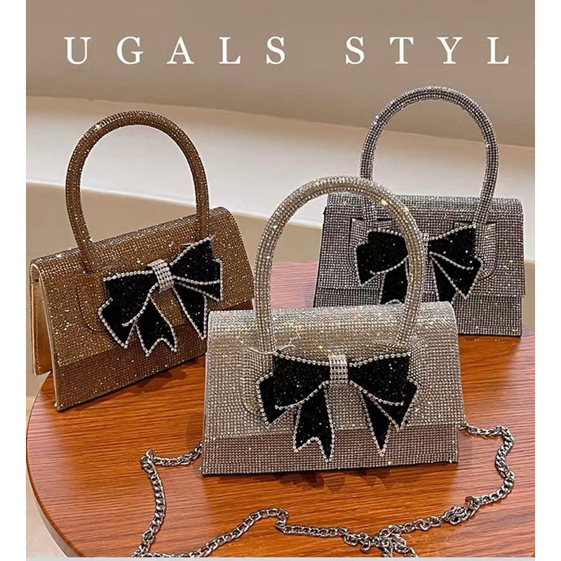 ORDER 🎀 Túi xách đính đá bling nơ đen quai cầm tay dây xích đeo vai
