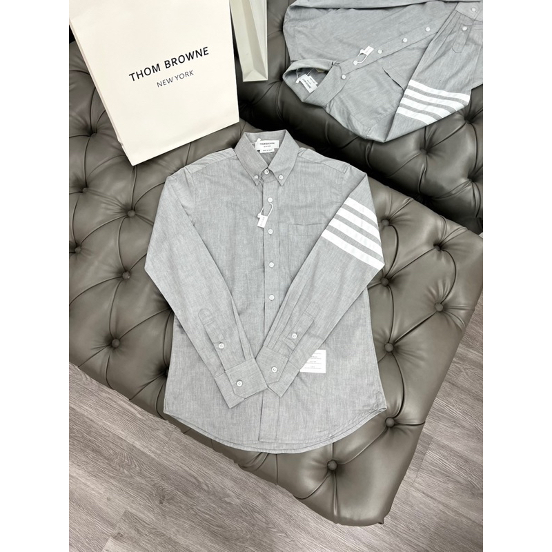 Áo sơ mi - Thom Browne - TB 4-Bar Oxford Shirt xám sọc tay