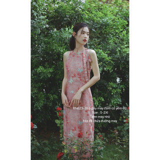 RN623_Rập giấy may đầm cổ yếm nữ