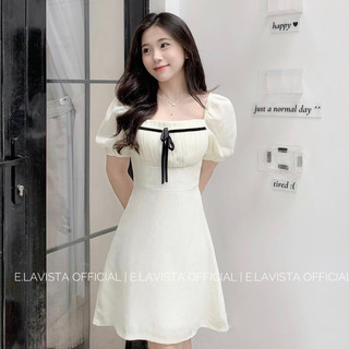 Alice dress | váy dạ xếp ly tay bồng mix dây nơ có mút ngực elavista