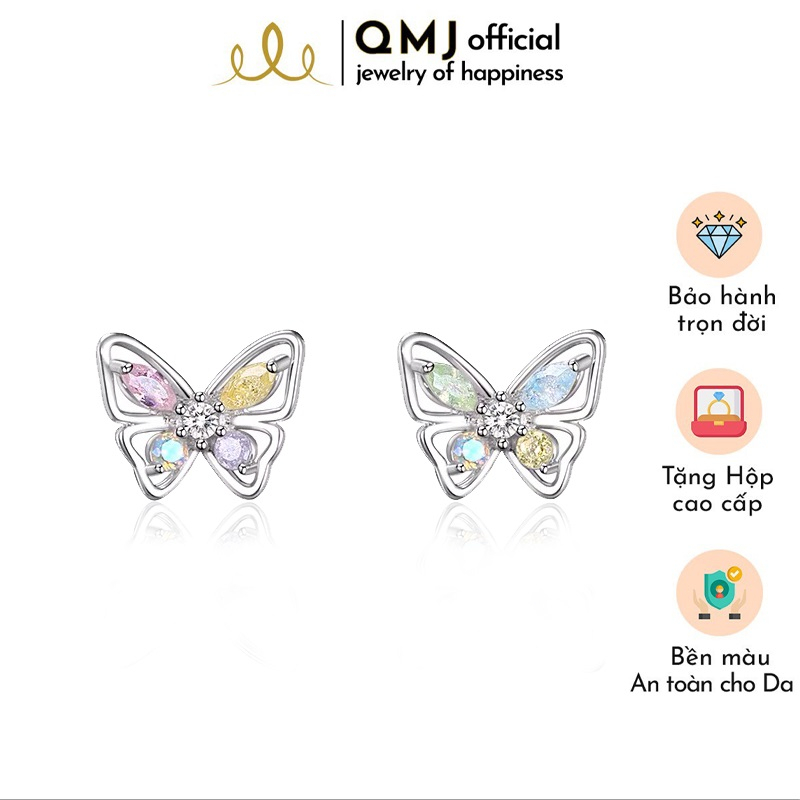 Khuyên tai bông nam nữ bạc 925 Butterfly đá moon đủ màu lạ mắt cá tính QMJ Q343