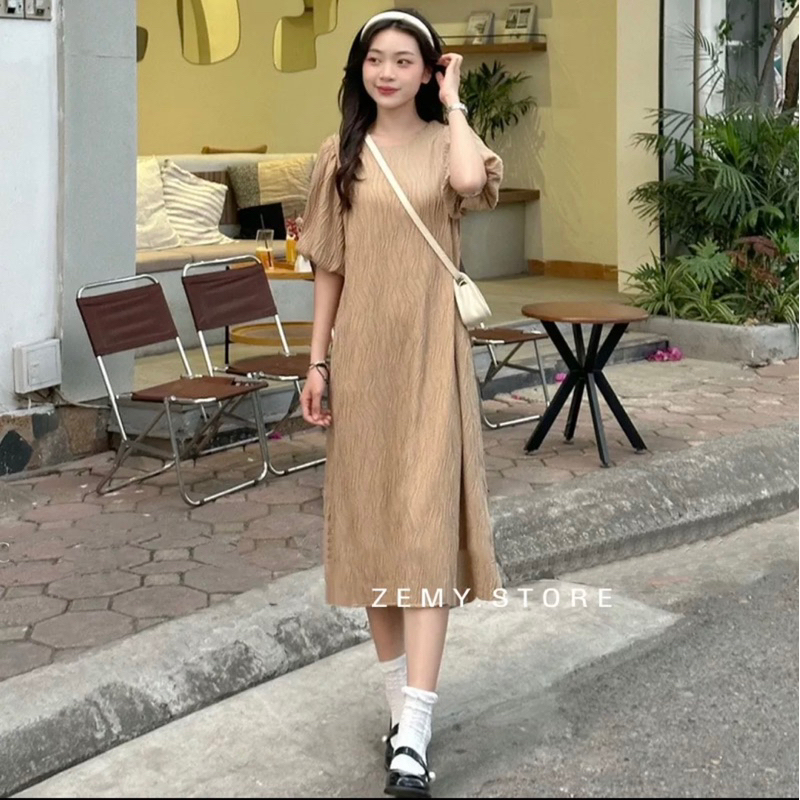 Váy babydoll dáng dài đầm suông tay phồng đi biển_23121