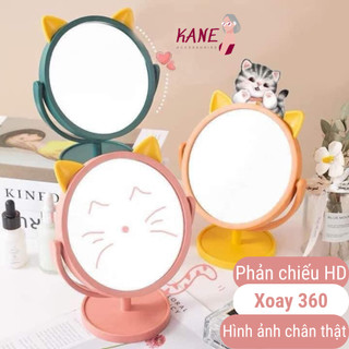 Gương trang điểm để bàn hình ảnh chân thật Kane, Gương tai mèo kute xoay 360 độ, gương du lịch