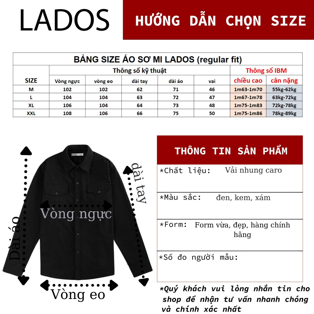 Áo sơ mi tay dài nam nhung caro túi hộp cao cấp LADOS-8121 kiểu dáng basic, trẻ trung, lịch lãm