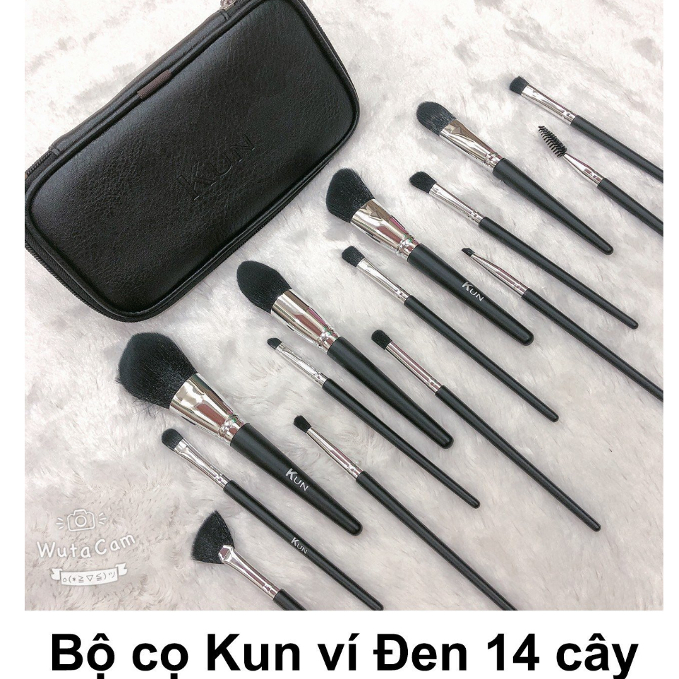 Bộ Cọ KUN Kèm Bao Da 14 Cây Sang Chảnh chất lông thú siêu mềm mịn chuyên dùng  cho các  Makeup