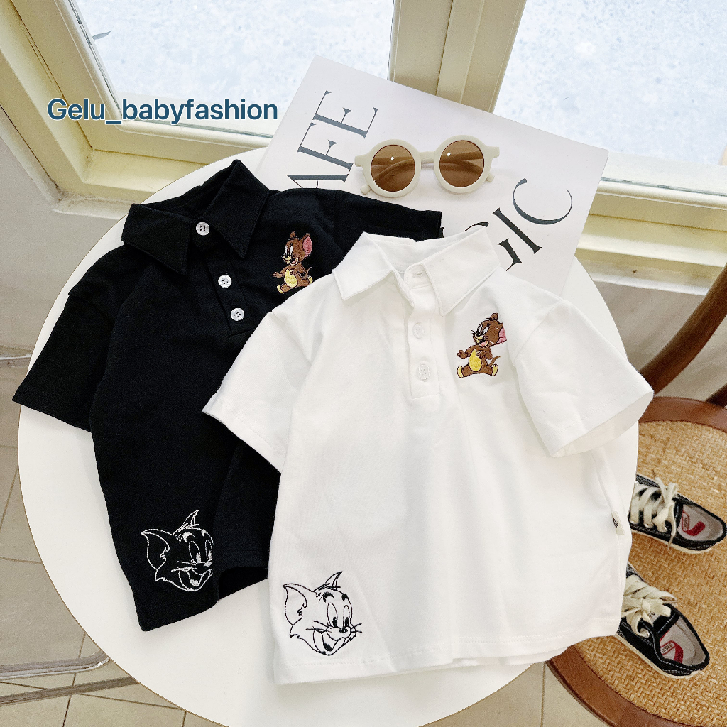 Áo phông polo cổ bẻ thêu hình Gelu kids cho bé trai đi chơi đi học, chất liệu cottom co dãn mềm mại, mát mẻ ngày hè A201
