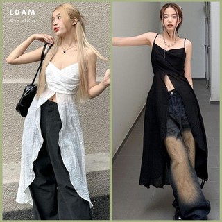 Áo croptop trắng 2 dây xẻ tà - Áo croptop xẻ vạt dáng dài