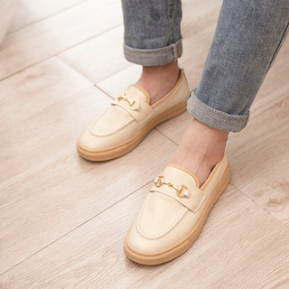 Giày Slipon Nam Giày Lười nam Da Bò đẹp Xoăn Shop D08 màu Trắng sữa cực đẹp