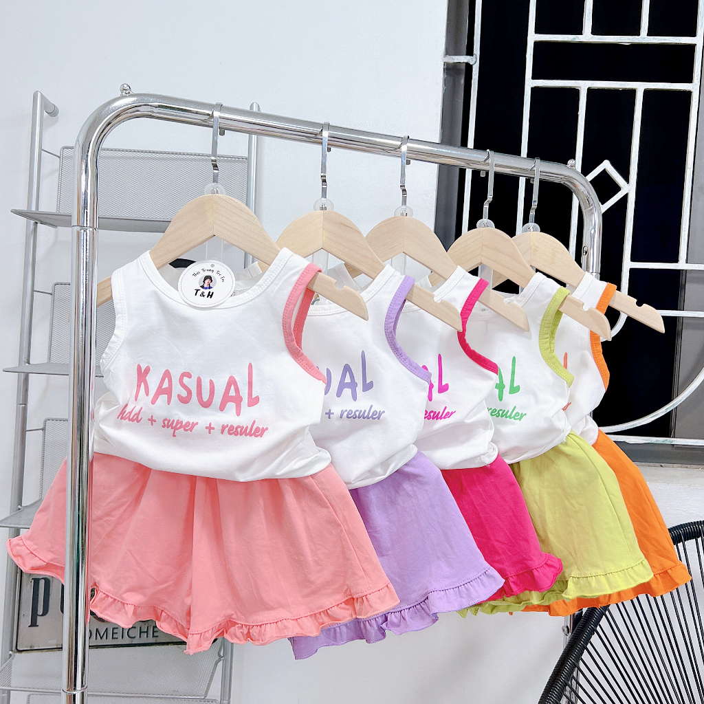 B2--9-27kg (ảnh thật) set bộ sát nách phong cách Hàn Quốc xịn xò cho bé gái