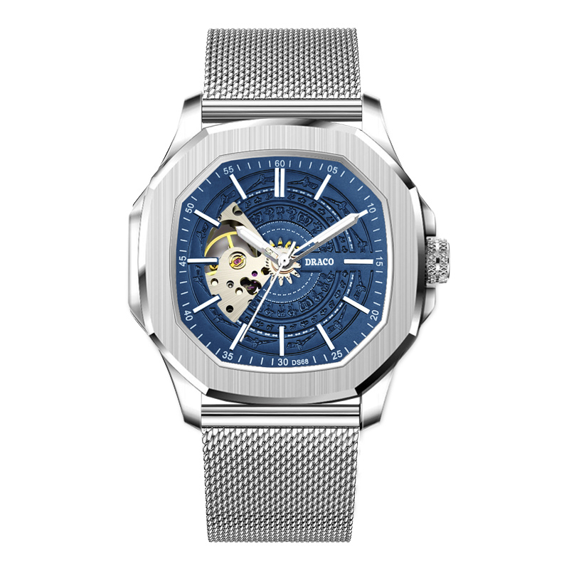 Đồng hồ nam Draco D23-DS68 “DongSon” Automatic trắng xanh kết hợp chất liệu dây thép không gỉ màu bạc-thời trang nam