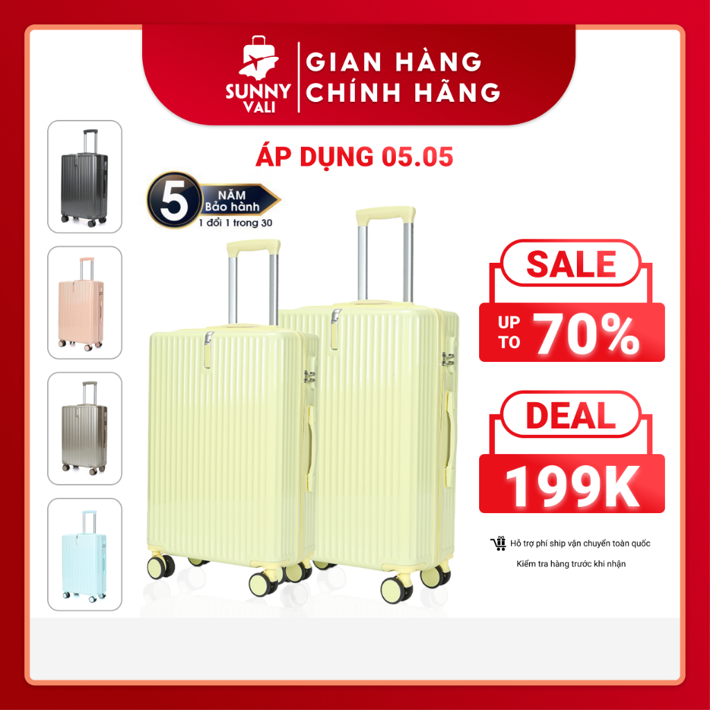 Vali SUNNY SV09 - Vali du lịch, vali khóa kéo thời trang nhựa PC + ABS bảo hành 5 năm