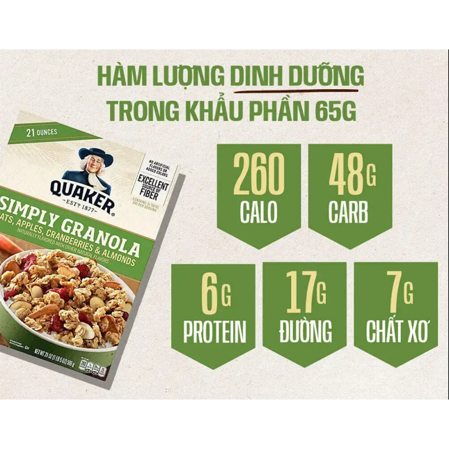 Yến mạch Quaker Simply Granola Oats, Apples, Cranberries & Almonds 2Lbs (978 Gram) nhập khẩu Mỹ - Gymstore