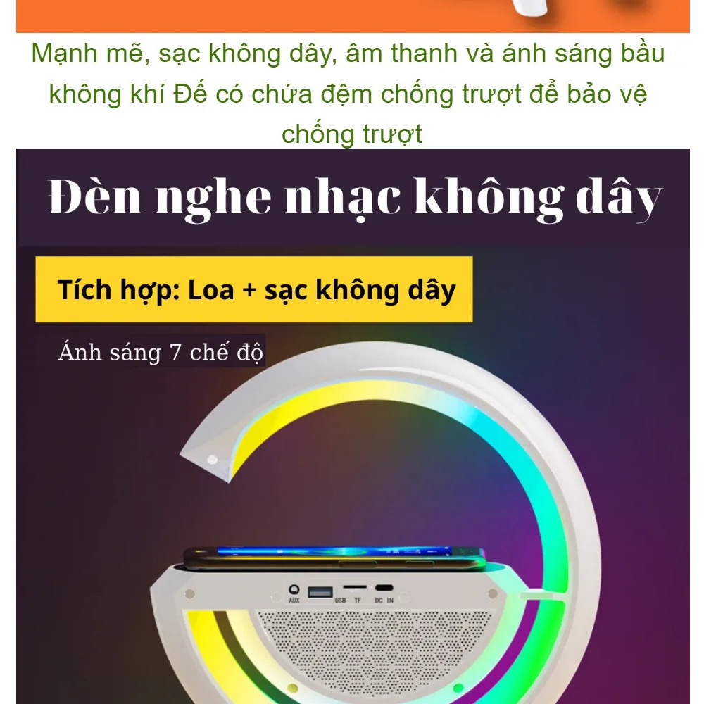 Loa nghe nhạc Chữ G G01 Bluetooth Kiêm Sạc Không Dây Làm Đèn Ngủ, Âm Thanh Vòm 3D Siêu Bass bay phòng