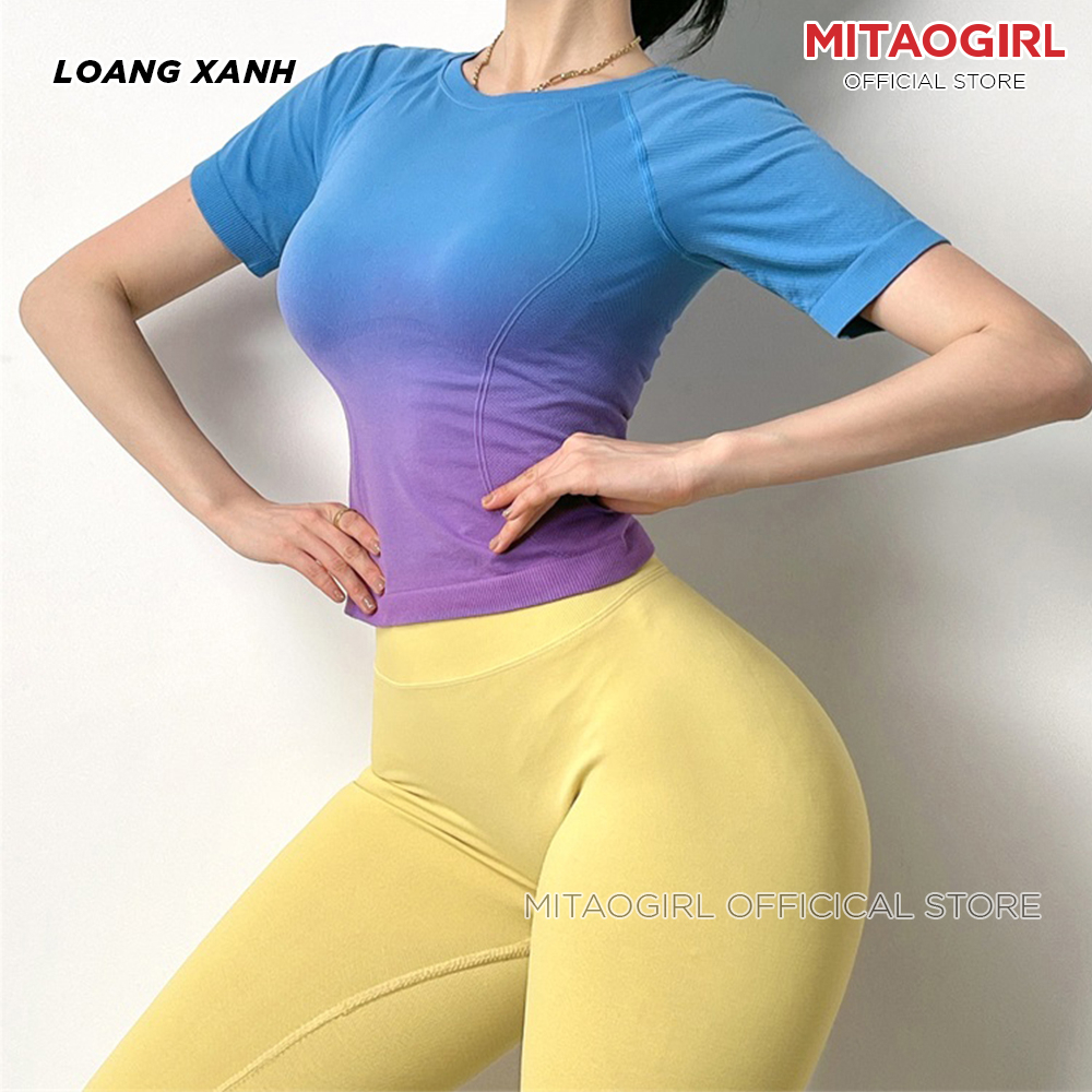 Áo ngắn tay tập gym yoga nữ MITAOGIRL dáng áo cộc tay phối màu loang chất dệt cao cấp co giãn tốt