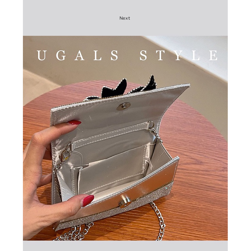 ORDER 🎀 Túi xách đính đá bling nơ đen quai cầm tay dây xích đeo vai