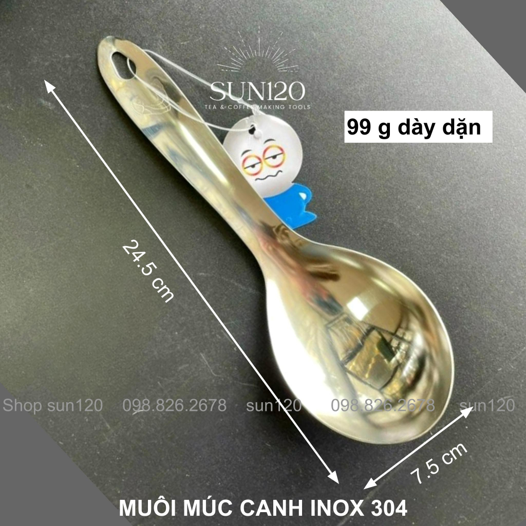 Muôi múc canh inox 304 (vá múc canh) cao cấp Lực Sĩ sáng bóng bền đẹp SL1