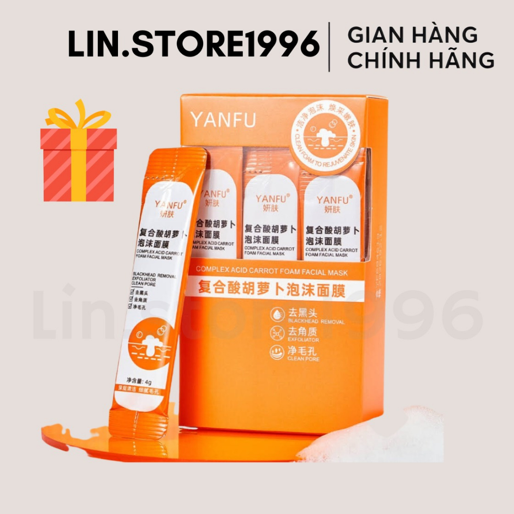 Mặt nạ cà rốt sủi bọt YANFU Làm Sáng Da mặt, Giảm Thâm ,thu nhỏ lỗ chân lông, dịu da,(Hộp 12 gói