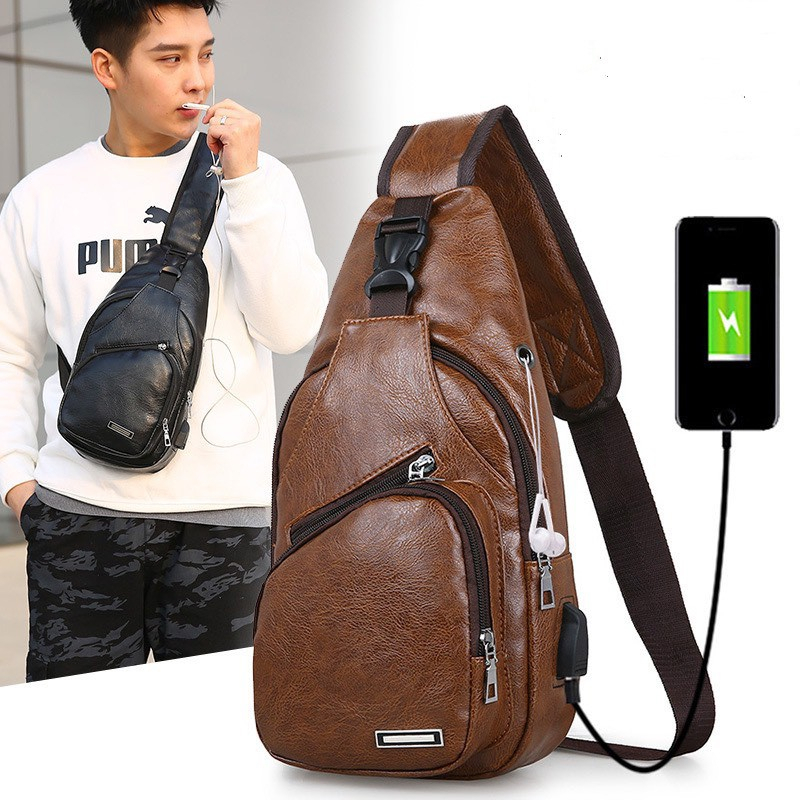 Balo nam nữ túi đeo chéo da màu ĐEN,NÂU SHOP GIAO MÀU NGẪU NHIÊN cao cấp có cổng sạc USB và lỗ tai nghe(Tặng cáp nối)