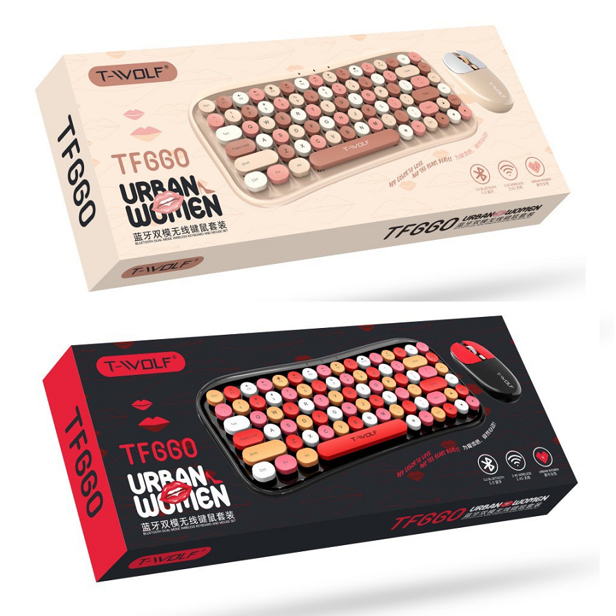 Combo Không Dây Keyboard + Mouse T-Wolf TF660 Urban Women Nút Tròn (Bluetooth 5.0V - Wireless 2.4G)