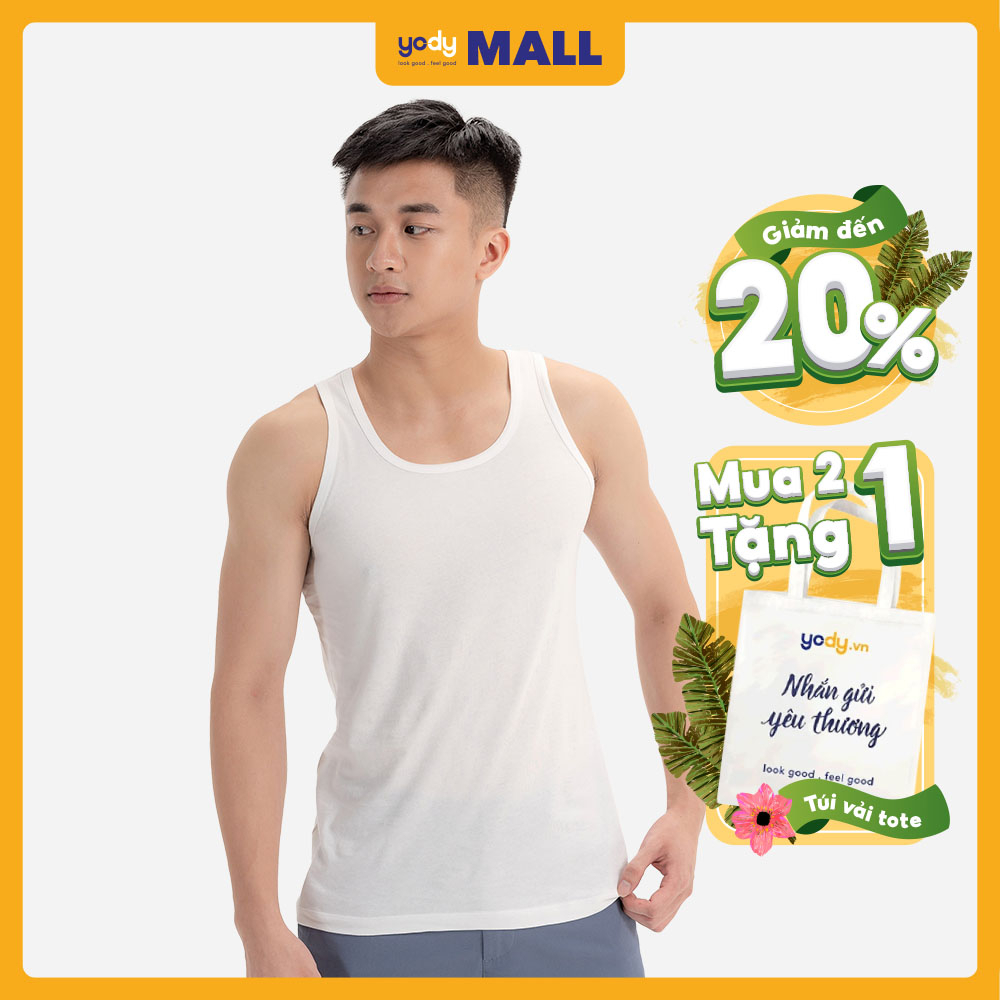 Áo ba lỗ nam YODY màu trắng chất cotton thoáng mát co giãn tốt BLM3001