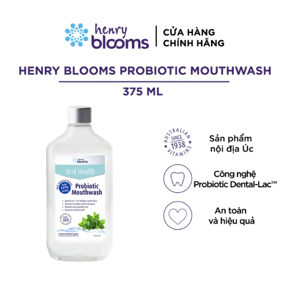 Nước súc miệng Henry Blooms Probiotic Mouthwash mint Chai 375ml