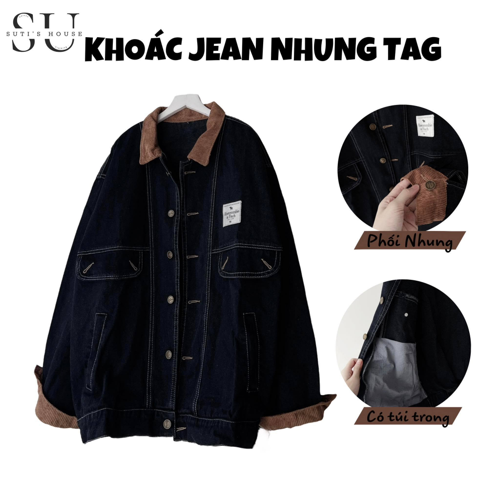 Áo Khoác JEAN NHUNG TAG Có Túi Trong Phối Viền Bo Chun Form Rộng Unisex Nam Nữ - Sutis House