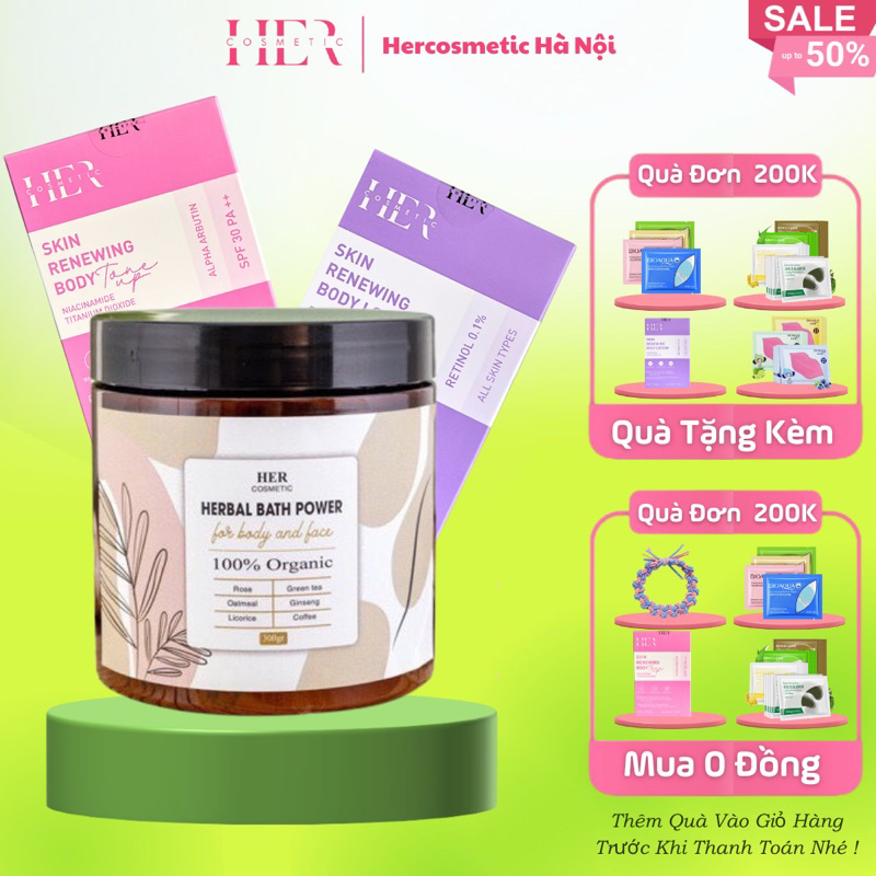 TẮM TRẮNG THẢO MỘC HER COSMETIC Tặng KEM HER -Thảo Dược Thiên Nhiên Giúp Da Trắng Sáng Mịn Màng , Đều Màu Da [Hộp 300gr]