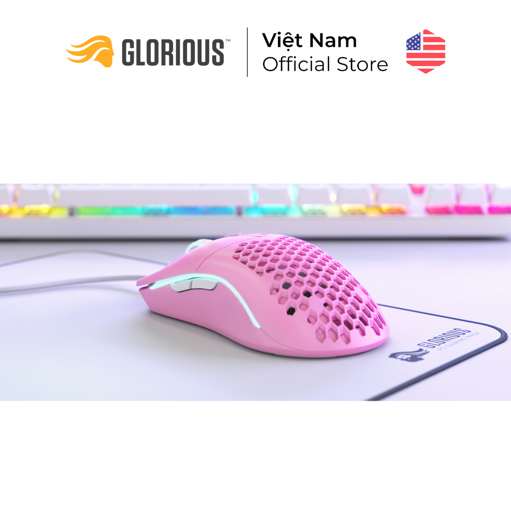 Chuột siêu nhẹ Glorious Model O | Matte Pink  form đối xứng - Hàng Chính Hãng