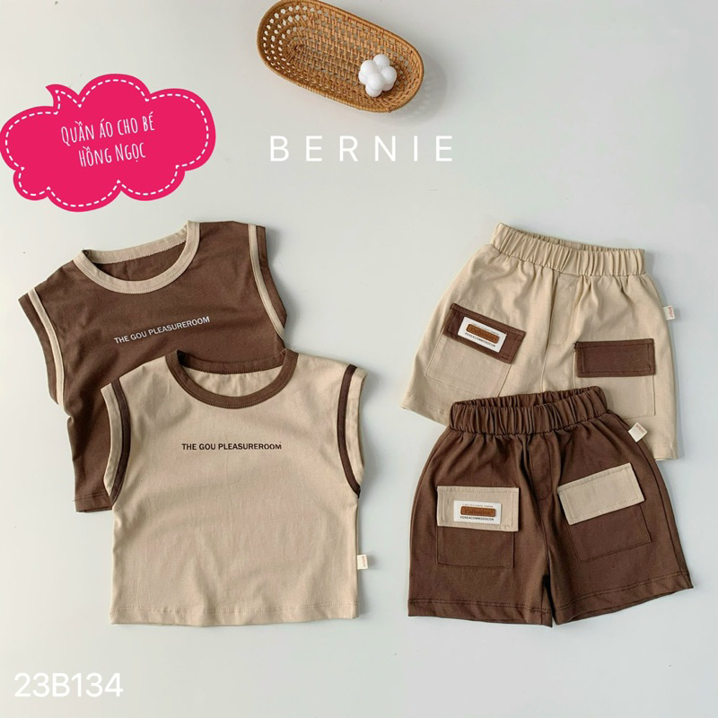 Bộ cotton ba lỗ bé trai, bộ thun ba lỗ cá tính bé trai Bernie , quần áo bé trai quảng châu