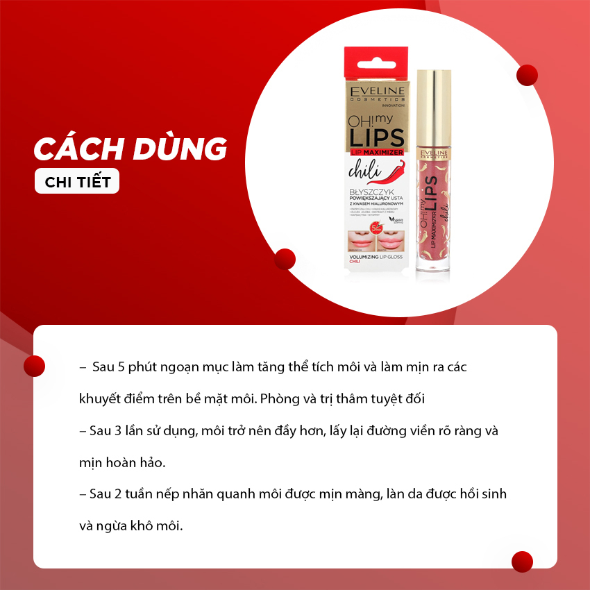 Serum Dưỡng Môi Eveline ChiLi LIPS Hàng Nga 4,5 ml Làm Dày Đầy Môi Mầu Hồng Nhẹ, Dưỡng Môi Thơm Nhẹ, Không Trôi mầu