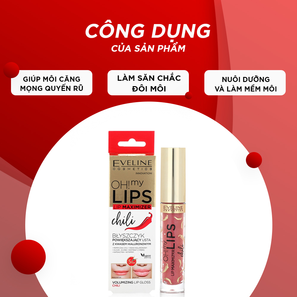 Serum Dưỡng Môi Eveline ChiLi LIPS Hàng Nga 4,5 ml Làm Dày Đầy Môi Mầu Hồng Nhẹ, Dưỡng Môi Thơm Nhẹ, Không Trôi mầu