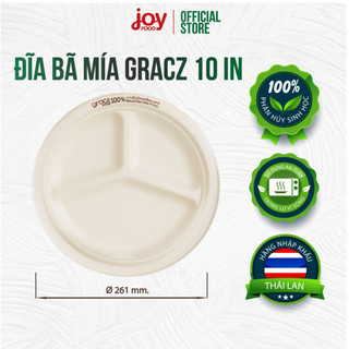 50 đĩa bã mía Gracz 3 ngăn 10in (nâu), đĩa dùng 1 lần nhập khẩu Thái Lan