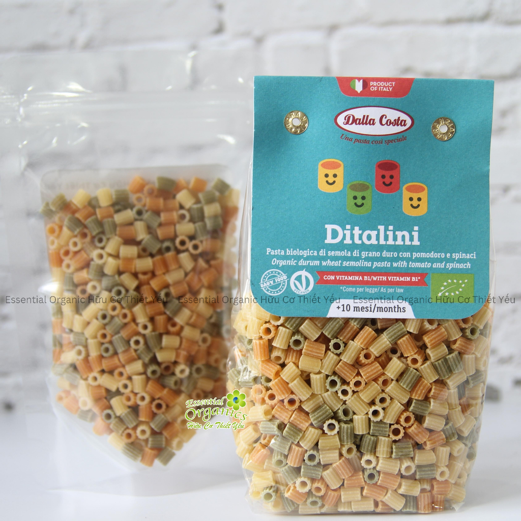 Nui ống ngắn rau củ hữu cơ cho bé ăn dặm Dalla Costa 200g cho bé từ 10m+ ăn dặm từ Ý