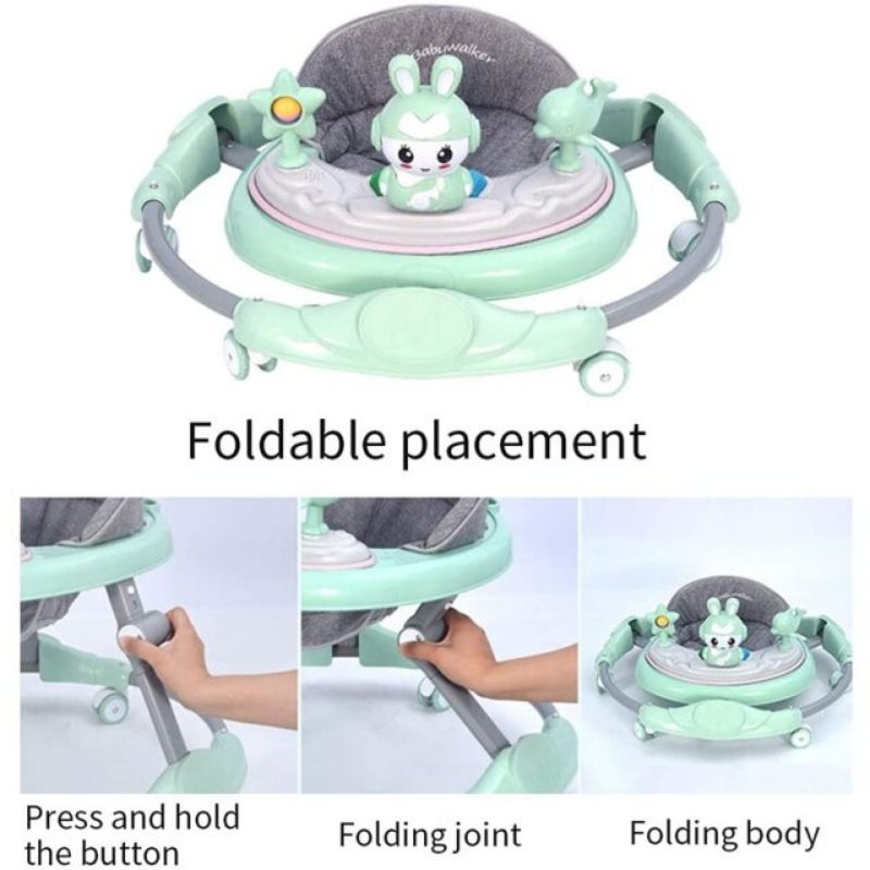 Xe tròn tập đi hình thỏ cho bé có tay đẩy, có nhạc có đèn