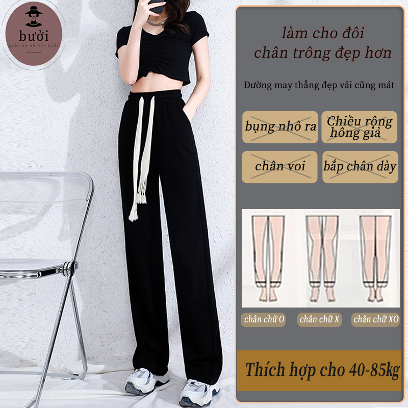 Quần nữ cạp cao bigsize quần ống rộng Ulzzang mặc 4 mùa vintage quần dài nữ đen phong cách Hàn Quốc hot trend