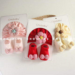 Set mũ turban kèm tất cho bé gái