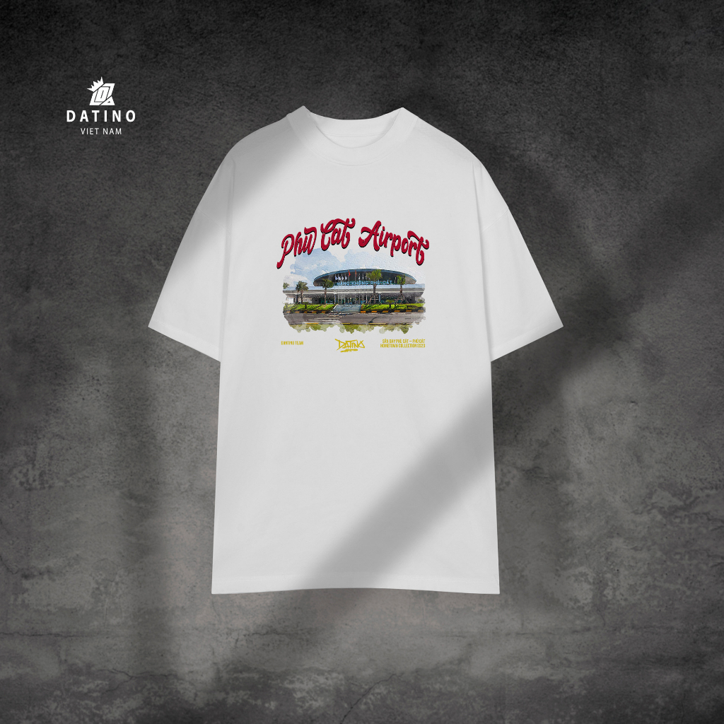 Áo thun unisex nam nữ DATINO địa danh PHÙ CÁT Airport form Oversize 100% cotton 2 chiều, bo cổ ôm tay lỡ