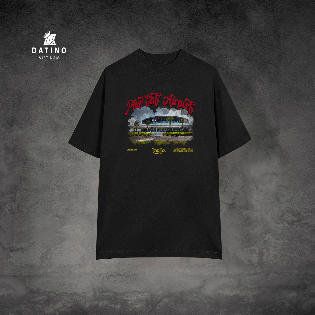Áo thun unisex nam nữ DATINO địa danh PHÙ CÁT Airport form Oversize 100% cotton 2 chiều, bo cổ ôm tay lỡ