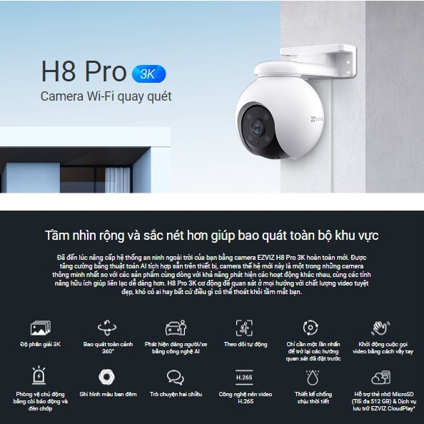 Camera Wifi Ngoài Trời EZVIZ H8 Pro 2K 3K Siêu Nét, Màu Ban Đêm - HKT STORE