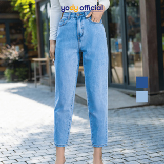 Quần jeans nữ YODY dáng boy, quần bò ống đứng cạp cao co giãn tốt mềm mại