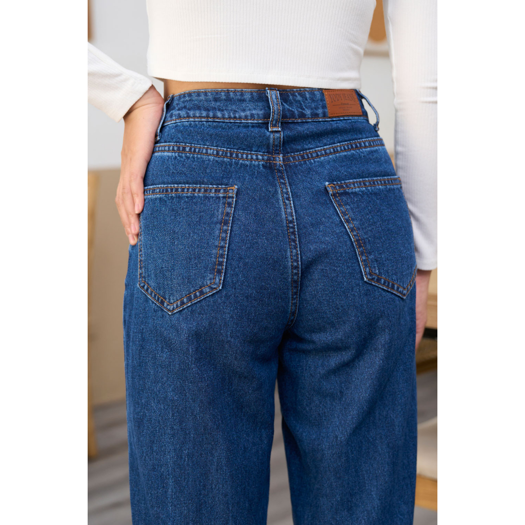 Quần jeans nữ YODY dáng boy, quần bò ống đứng cạp cao co giãn tốt mềm mại - QJN5058