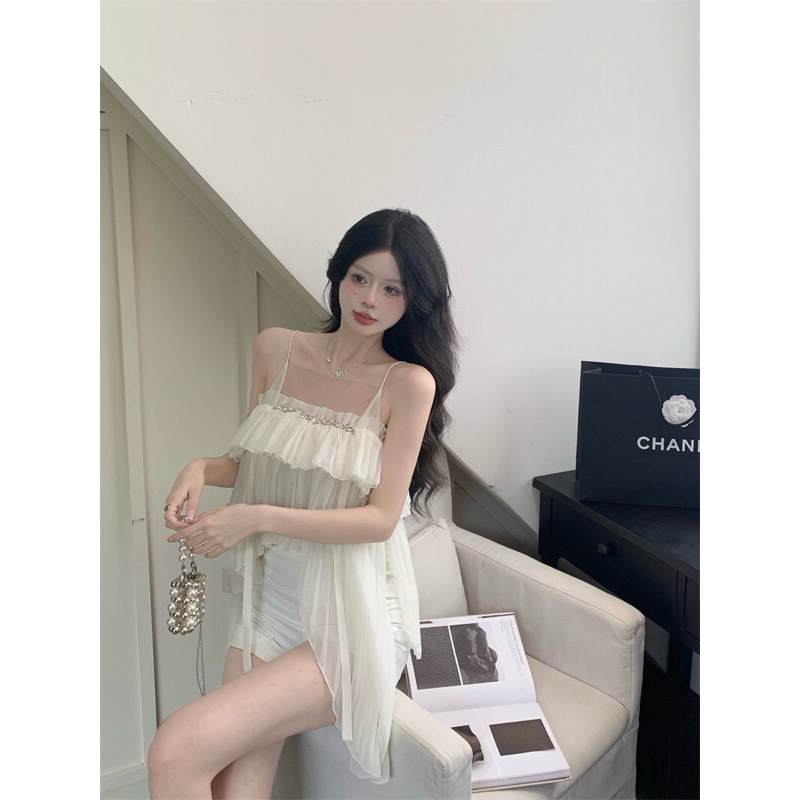 Áo 2 dây voan mềm Andu Store, áo 2 dây dập ly QC cao cấp, áo voan nữ 2 dây