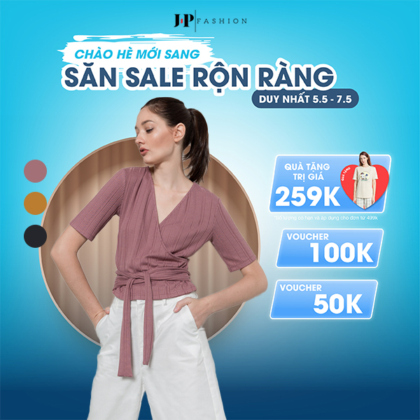 Áo cổ tim đắp chéo thắt eo J-P Fashion C 10206415