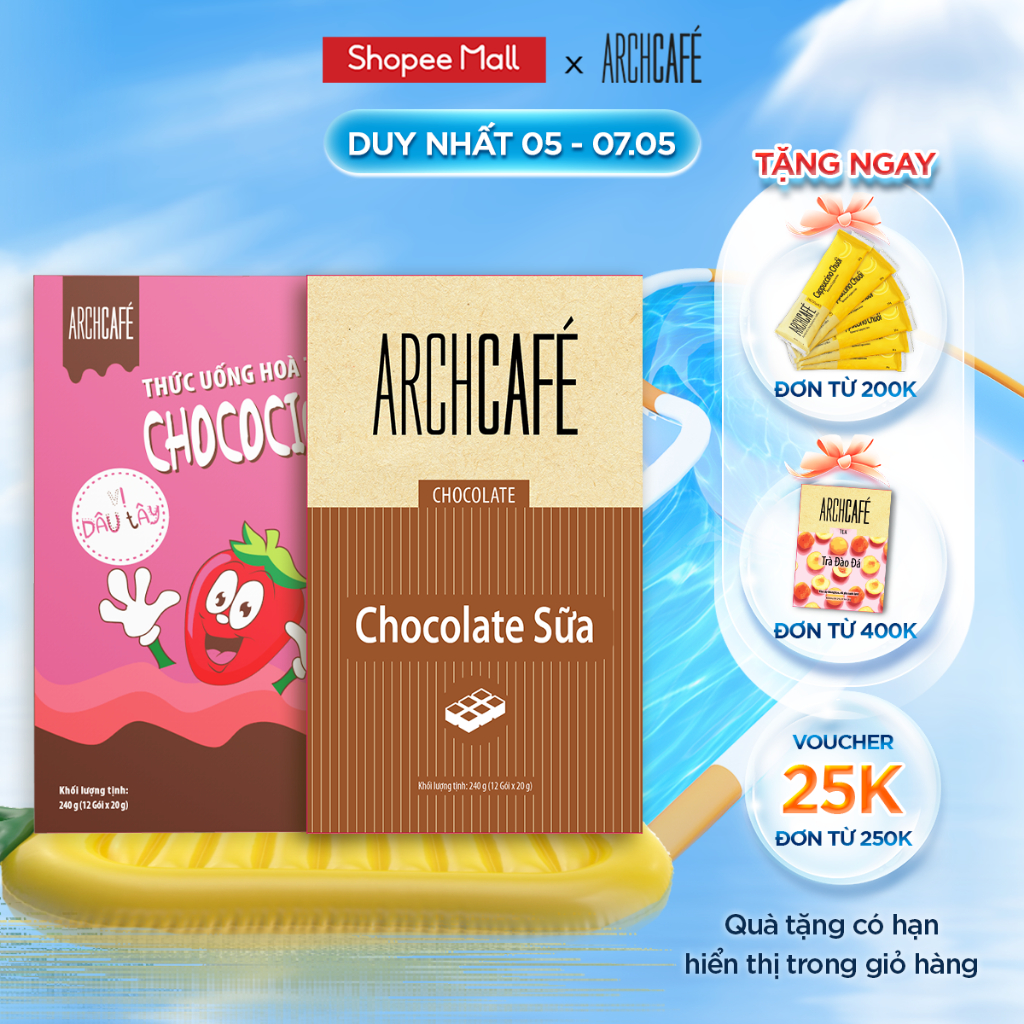 Combo 2 Archcafé Socola: Chocolate Dâu, Chocolate Sữa (hộp 12 gói x 20g)